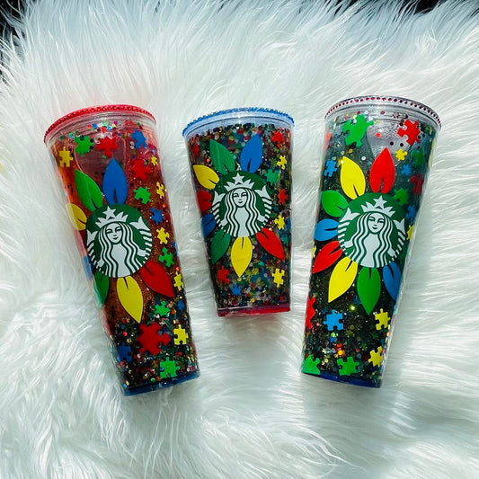 Starbucks Snow Globe Austin Awareness Cups Autism Awareness